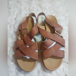 Kork-Ease Womens Caroleigh Ankle Strap Wedge Leather Sandals US 10M Rust